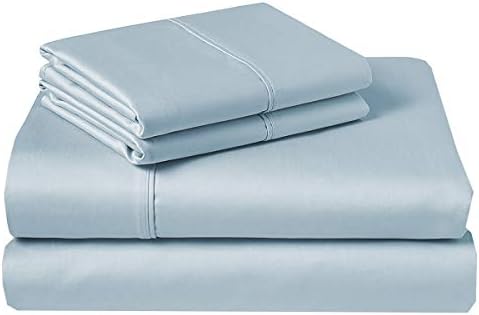 Pure 1000 Thread Count Egyptian Cotton- Sateen Weave- Olympic Queen(66" X 80") Light Blue Sheet Set - 4-Piece 14"-18" Inches Standard Drop Length Elastic Bounded