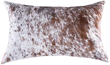 Natural Torino Cowhide Throw Pillows with Poly Insert | Accent Pillows Handcrafted from 100% Cow Hide, SP Brown & White, 12 in x 20 in