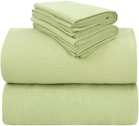 LAMANNI Flannel Sheet Set - Soft, Warm, Moisture Wicking - 4 Piece Bedding Set (Thyme Green, Queen)