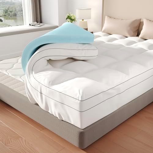 Memory Foam Mattress Topper King Size, Dual Layer 4 Inch Mattress Pad,2 Inch Gel Memory Foam Plus 2 Inch Pillow Top Cover with 8-21 Inch Deep Pocket