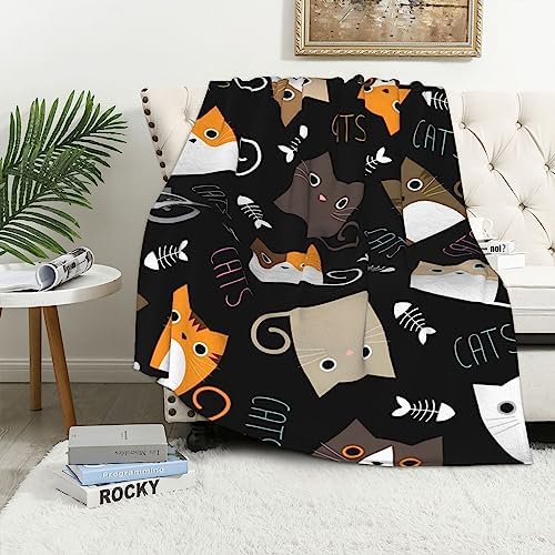 KOPOEELK Cat Blanket Gift for Cat Lover, Cute Cat Blanket for Girls, Soft Flannel Kawaii Cartoon Cat Throw Blankets for Couch Sofa Room Decor 50x40 Inches