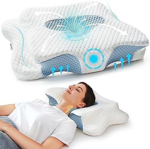 HATEY Neck Pillow for Pain Relief Sleeping, Hollow Design Cervical Memory Foam Pillows, Ergonomic Orthopedic Neck Support Contour Pillow for Side, Back and Stomach Sleepers