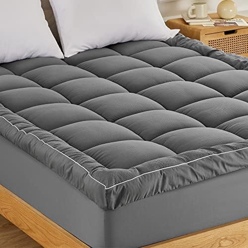 SONIVE Mattress Topper Ultra Thick Fluffy Soft Topper Pillow-Top Box Quilted pad Breathable Noiseless Hotel Quality with Premuim 1000gsm Alternative Filling, Grey King