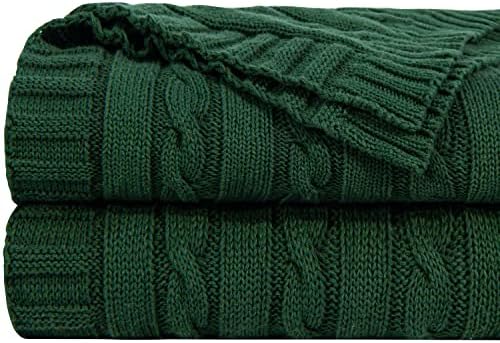 NTBAY 100% Pure Cotton Cable Knit Throw Blanket, Super Soft Warm 51x67 Knitted Throw Blanket for Couch, Sofa, Chair, Bed - Extra Cozy, Machine Washable, Comfortable Home Decor, Dark Green