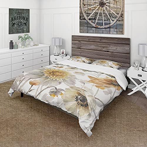 DesignQ Fields of Gold Watercolor Flower VI Traditional Duvet Cover Set, Yellow Duvet Cover Set Twin, Floral Bedding Set of 3 Pieces, All Season Traditional Bedding Sets Twin
