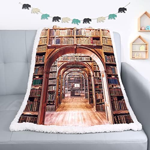 SXCEN Sherpa Fleece Throw Blanket for Couch Library Bookshelf Brown Thick Fuzzy Warm Soft Throws for Sofa, 50x60 Inches